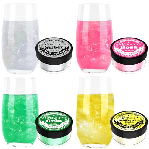 Essbarer Glitzer für Getränke - Fidton 4 Farben Edible Glitter Lebensmittelfarbe Pulver für Fondant Gold, Glitzer Essbar Glitzerpulver für GeträNke, Goldpulver Essbar für Tortendeko - 5 g/Flasche Essbarer Glitzer für Getränke - Fidton 4 Farben Edible Glitter Lebensmittelfarbe Pulver für Fondant Gold, Glitzer Essbar Glitzerpulver für GeträNke, Goldpulver Essbar für Tortendeko - 5 g/Flasche von Fidton