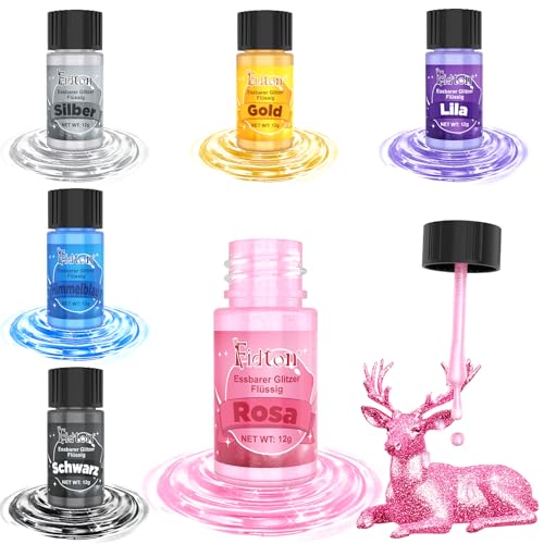 Flüssig Essbarer Glitzer - Fidton 6 Farben Metallischer Glitzer Essbar Lebensmittelfarbe Gold Flüssig für Torten, Edible Glitter Lebensmittel Glitzer für Getränke, Fondant Gold, Keksen - 12 g/stück Flüssig Essbarer Glitzer - Fidton 6 Farben Metallischer Glitzer Essbar Lebensmittelfarbe Gold Flüssig für Torten, Edible Glitter Lebensmittel Glitzer für Getränke, Fondant Gold, Keksen - 12 g/stück von Fidton