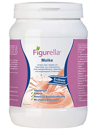 Abnehmen mit Molke | 750 g fettarmes Süßmolkenpulver für Diät, Trennkost, Fastenkur, Badezusatz | Der Vital-Shake und Wellnessdrink | Figurella Molke (Erdbeere 750 g) von Figurella