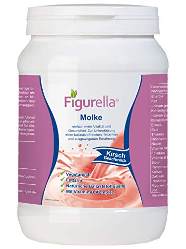 Abnehmen mit Molke | 750 g fettarmes Süßmolkenpulver für Diät, Trennkost, Fastenkur, Badezusatz | Der Vital-Shake und Wellnessdrink | Figurella Molke (Kirsche 750 g) von Figurella