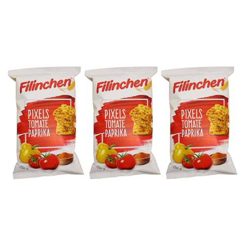 3er Pack Filinchen Pixels Tomate-Paprika 3 x 100 g Snack Knabberzeug von Filinchen