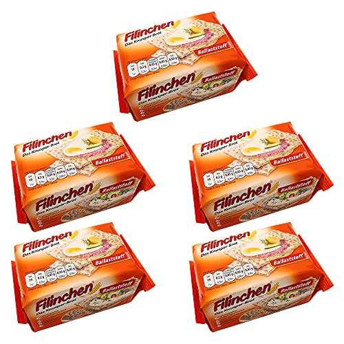 5er Pack Filinchen Das Knusper-Brot Ballaststoff 5 x 75 g zuckerarm Waffelbrot Knusperbrot Snack Knäckebrot Pausensnack von Filinchen