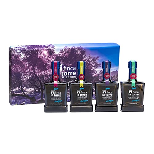 FINCA LA TORRE - Natives Olivenöl Extra Monovarietal Kollektion (Sorten Hojiblanca, Arbequina, Picudo und Cornicabra) - Verpackung mit 4 x 250 ml von Finca La Torre
