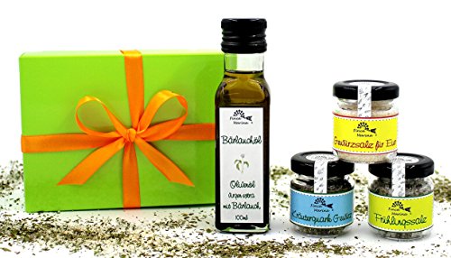 Frühlings - Gourmetset mit Bärlauchöl, Frühlingssalz, Kräuterquark Gewürz und Gewürzsalz für Eier in der Geschenkbox aus der Finca Marina Gewürzmanufaktur Frühlings - Gourmetset mit Bärlauchöl, Frühlingssalz, Kräuterquark Gewürz und Gewürzsalz für Eier in der Geschenkbox aus der Finca Marina Gewürzmanufaktur von Finca Marina