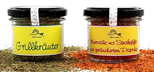 "Grill-Duo" Grillkräuter & Meersalz mit Steakpfeffer und geräuchertem Paprika "Grill-Duo" Grillkräuter & Meersalz mit Steakpfeffer und geräuchertem Paprika von Finca Marina
