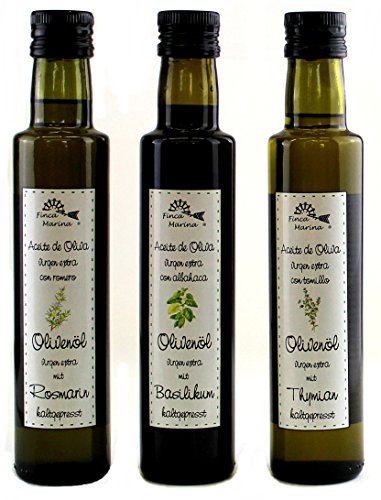Kräuter - Gourmetölset mit Basilikumöl, Rosmarinöl und Thymianöl zum Top-Preis aus der Finca Marina Gewürzmanufaktur von Finca Marina