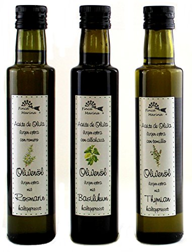 Kräuter - Gourmetölset mit Basilikumöl, Rosmarinöl und Thymianöl zum Top-Preis aus der Finca Marina Gewürzmanufaktur Kräuter - Gourmetölset mit Basilikumöl, Rosmarinöl und Thymianöl zum Top-Preis aus der Finca Marina Gewürzmanufaktur von Finca Marina