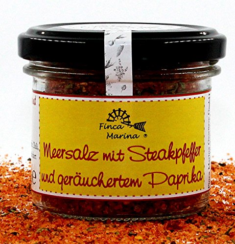 Meersalz mit Steakpfeffer und geräuchertem Paprika 90g aus der Finca Marina Gewürzmanufaktur von Finca Marina