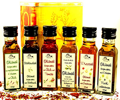 Olivenöl - Spezialitäten 6 x 100ml in der Dekodose aus der Finca Marina Gewürzmanufaktur von Finca Marina