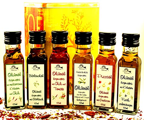 Olivenöl - Spezialitäten 6 x 100ml in der Dekodose aus der Finca Marina Gewürzmanufaktur Olivenöl - Spezialitäten 6 x 100ml in der Dekodose aus der Finca Marina Gewürzmanufaktur von Finca Marina