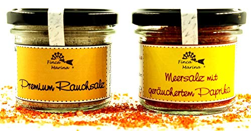 Rauchsalz - Set mit Premium Rauchsalz und Meersalz mit geräuchertem Paprika zum Top-Preis aus der Finca Marina Gewürzmanufaktur von Finca Marina