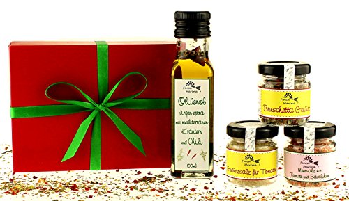 Tomaten Gewürzset mit pikantem Kräuteröl in der Geschenkbox Tomaten Gewürzset mit pikantem Kräuteröl in der Geschenkbox von Finca Marina
