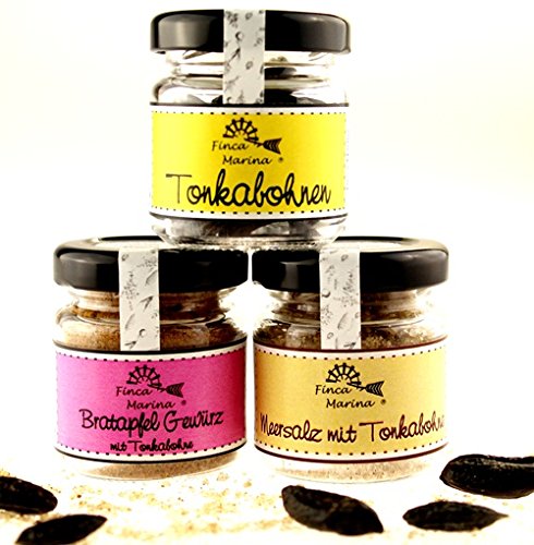 Tonkabohnenträume im Set mit Tonkabohnensalz 40g, Bratapfel Gewürz mit Tonkabohne 40g und Tonkabohnen ganz 20g aus der Finca Marina Gewürzmanufaktur Tonkabohnenträume im Set mit Tonkabohnensalz 40g, Bratapfel Gewürz mit Tonkabohne 40g und Tonkabohnen ganz 20g aus der Finca Marina Gewürzmanufaktur von Finca Marina