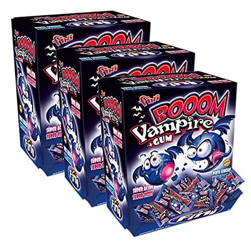 Fini Booom Bubble Gum Vampire 200 Stück - Bongbons mit Kaugummikern (3er Pack) von Fini