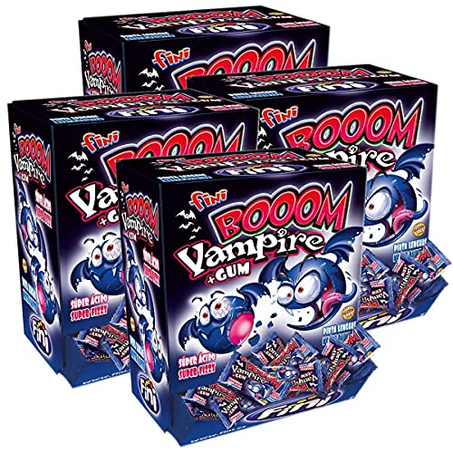 Fini Booom Bubble Gum Vampire 200 Stück - Bongbons mit Kaugummikern (4er Pack) von Fini