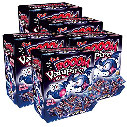 Fini Booom Bubble Gum Vampire 200 Stück - Bongbons mit Kaugummikern (5er Pack) von Fini