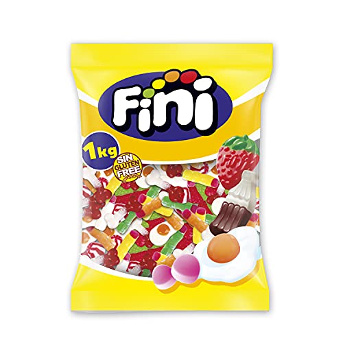 Fini Süßigkeiten Mix Gummies Leckereien Süßigkeiten in Finger, Eier, Knochen und Erdbeeren Form 1 Beutel mit 1 kg von Fini