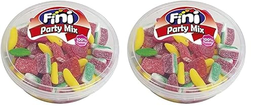 Party Mix Behälter | Fruchtgummi Sortiment | Süßigkeiten | Wassermelone, Banane, Herz Gelee, Bohnen Form| Abwechslungsreich | (Packung mit 2) von Fini