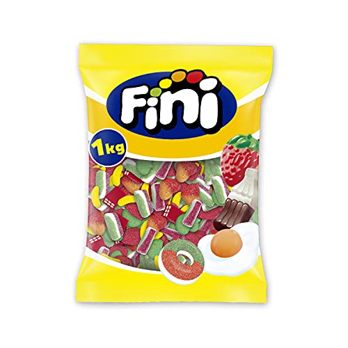 Fini Party Mix | Verschiedene Süßigkeiten | Gummibärchen | Wassermelone, Banane, Herz und Rollen Form | 1 Beutel mit 1 kg von Fini