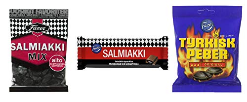 Finnische Salmiakki Dreierpack, Salzige Lakritzmilchschokolade, Salmiakki Mix, Tyrkisk Peber Original (3 Stück) von Finnish Salmiakki Liquorice Pack