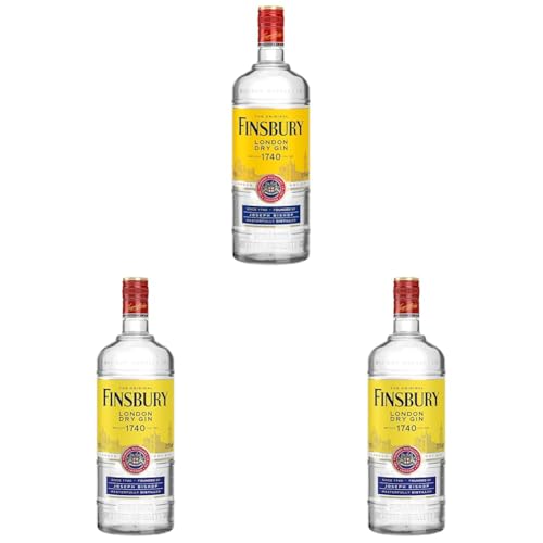 Finsbury London Dry Gin mit 37,5 Prozent Vol, Der Klassiker Aus London Seit 1740, Wacholder Und Zitrusnote, Perfekt für Gin und Tonic - 1 X 1,0 L (Packung mit 3) von Finsbury