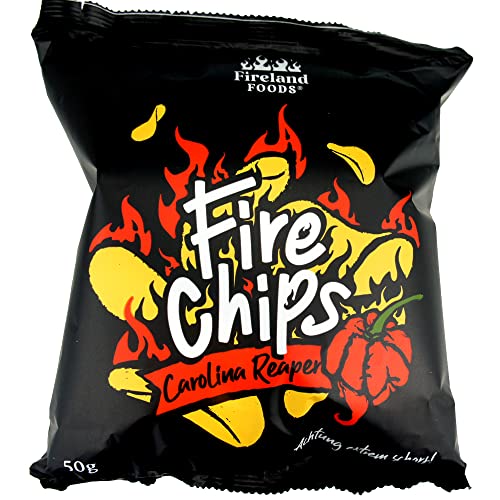 Firechips Carolina Reaper, 50g | Kartoffelchips mit der schärfsten Chilisorte der Welt | Super scharfe Chips von Fireland Foods