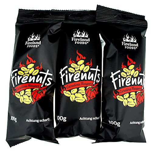 Fireland Foods - Firenuts Carolina Reaper - 3er-Pack - 3x100g Beutel - Mit einer der schärfsten Chilisorte der Welt Carolina Reaper - In Olivenöl geröstet von Fireland Foods