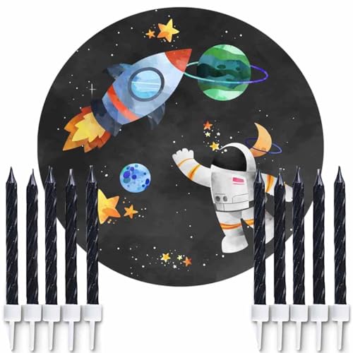 Essbarer Tortenaufleger * ASTRONAUT * mit 10 schwarzen Kuchenkerzen // Weltraum Kuchendekoration von Firlefantastisch Der Partyshop