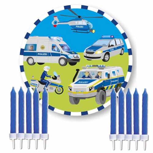 Essbarer Tortenaufleger * POLIZEIFAHRZEUGE * mit 10 blauen Kuchenkerzen // Polizei Kuchendekoration von Firlefantastisch Der Partyshop