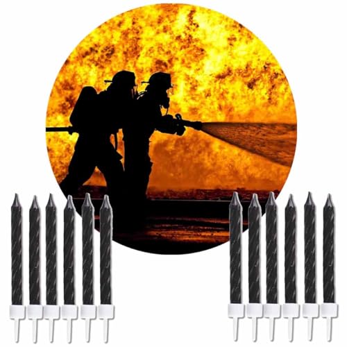 Essbarer Tortenaufleger Feuerwehr vor Flammenwand mit 10 schwarzen Kuchenkerzen // Feuerwehr Kuchendekoration Essbarer Tortenaufleger Feuerwehr vor Flammenwand mit 10 schwarzen Kuchenkerzen // Feuerwehr Kuchendekoration von Firlefantastisch Der Partyshop