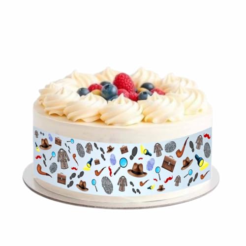 Essbares Tortenband * DETEKTIV * für die Detektiv Tortendekoration // Tortenband Detektiv 4 Stück 20x5 cm zum Mitessen von Firlefantastisch Der Partyshop