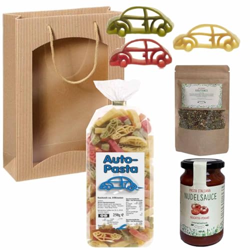 Feinkost-Set Auto mit Nudeln, Sauce, Gewürze // Geschenk Autoliebhaber von Firlefantastisch Der Partyshop