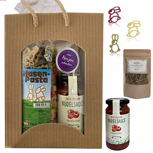 Feinkost-Set Ostern mit Osterhasen-Nudeln, Sauce, Kräutermix // Ostergeschenk // Oster Mitbringsel von Firlefantastisch Der Partyshop