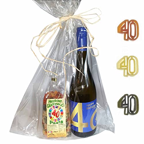 Präsent-Tüte 40. Geburtstag mit Wein und Nudeln // 40. Geburtstag Feinkostgeschenk Präsent-Tüte 40. Geburtstag mit Wein und Nudeln // 40. Geburtstag Feinkostgeschenk von Firlefantastisch Der Partyshop