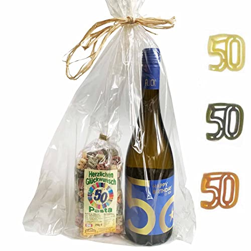 Präsent-Tüte 50. Geburtstag mit Wein und Nudeln // 50. Geburtstag Feinkostgeschenk Präsent-Tüte 50. Geburtstag mit Wein und Nudeln // 50. Geburtstag Feinkostgeschenk von Firlefantastisch Der Partyshop