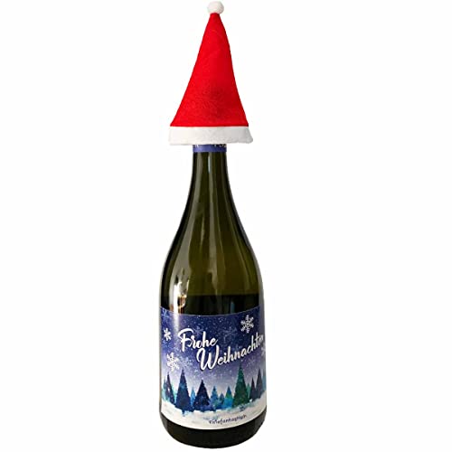 Weihnachts-Wein 0,75l mit Weihnachtsmütze // Weihnachtspräsent // Geschenk Weihnachten von Firlefantastisch Der Partyshop