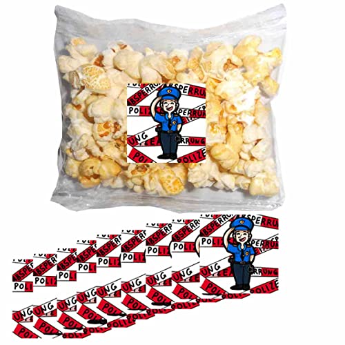 Popcorn Tütchen Polizei 10 Stück mit Polizei-Stickern//Popcorn 10x10g Thema Polizei von Firlefantastisch Der Partyshop