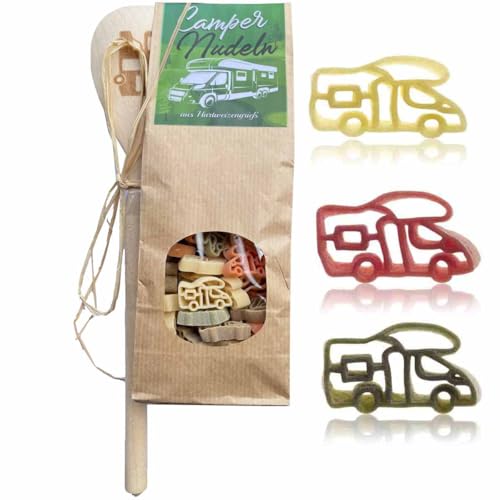 Wohnmobil-Nudeln Mit Wohnmobil-Holzlöffel | Camper-Nudeln aus Hartweizengrieß 225 g | Holzlöffel mit Wohnmobil-Gravur von Firlefantastisch Der Partyshop