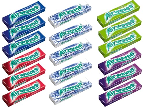 17 Airwaves Kaugummi Packungen a' 12 Dragees - Alle 5 Airwaves Sorten in einem FISGUS by krass-shoppen-de Bundle - Cool Cassis - Menthol & Eucalyptus - Cherry Menthol - Lime & Ginger - Strong von FisGus