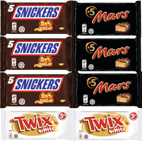3 x 5 Mars + 3 x 5 Snickers + 2 x 5 Twix White - Multipacks - 40 Stück = 1,885 kg Riegelmix - Ein Bundle, zusammengestellt von FISGUS® by krass-shoppen-de von FisGus