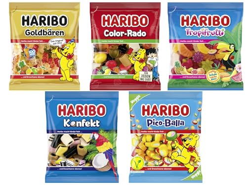 Haribo Bundle -. bestehend aus 5 Tüten mit den Sorten: - 1 x Goldbären - 1 x Tropi Frutti - 1 x Color Rado - 1 x Konfekt - 1 x Pico Balla - Ein FISGUS by krass-shoppen-de Bundle von FisGus