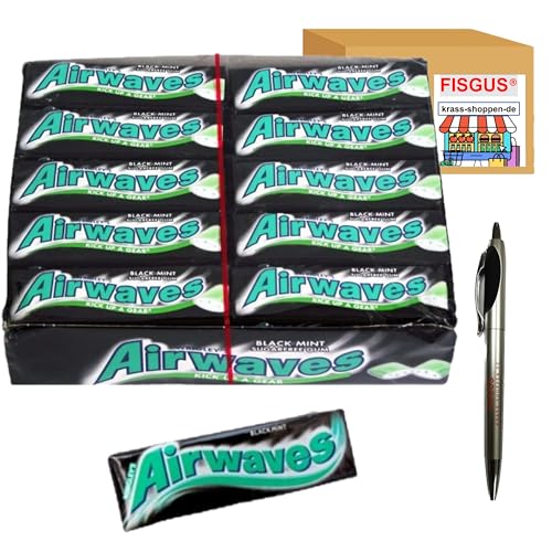 25,79€ inkl. 7% USt (61,40€/kg) FISGUS® by krass-shoppen bietet an: Mars Wrigley's Airwaves - Black Mint 30 x10 zuckerfrei mit Anis- und Eukalyptus-Geschmack + FISGUS® Kugelschreiber von FisGus
