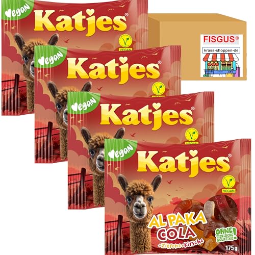 8,88€ inkl. MwSt/10,15€ KG) Katjes Al Paka Cola & Zitrone & Kirschgeschmack - vegan - 4 x 175g Tüten - Zusammengestellt von FISGUS® by krass-shoppen-de von FisGus