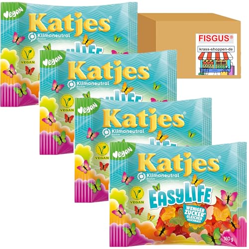 Katjes EasyLife veganes Fruchtgummi mit weniger Zucker, 4 Packungen à 160 g - Zusammengestellt von FISGUS® by krass-shoppen-de von FisGus