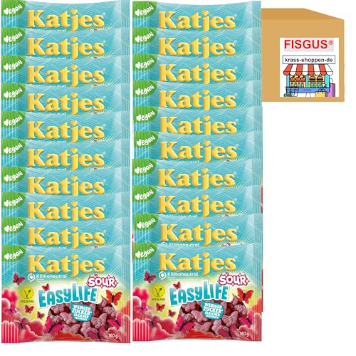 Katjes EasyLife- Sour - Fruchtgummi, weniger Zucker, 20 Packungen à 160 g, vegan - Zusammengestellt von FISGUS® by krass-shoppen-de von FisGus