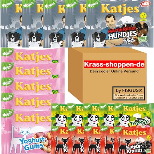 Katjes Vegane Süßigkeiten Geschenkbox, 20 Tüten à 175g, 4 Sorten: 5x Martin Rütter Hundjes, 5x Yoghurt Gums, 5x Tappsy, 5x Katzen Kinder Katjes Vegane Süßigkeiten Geschenkbox, 20 Tüten à 175g, 4 Sorten: 5x Martin Rütter Hundjes, 5x Yoghurt Gums, 5x Tappsy, 5x Katzen Kinder von FisGus