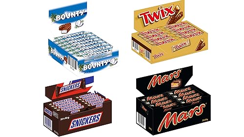 MARS Händler Bundle mit 4 verschiedenen Sorten: 1 x 32x50g Snickers - 1 x 32x51g Mars - 1 x 32x50g Twix - 1 x 24x57g Bounty von FisGus
