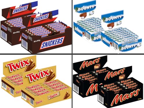 MARS Händler Bundle mit 4 verschiedenen Sorten: 2 x 32x50g Snickers - 2 x 32x51g Mars - 2 x 32x50g Twix - 2 x 24x57g Bounty = 240 Stück = 12,4 KG von FisGus