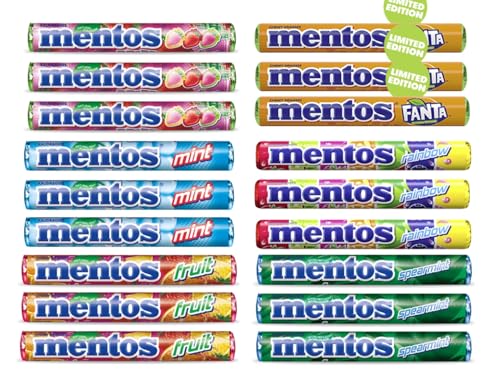 Mentos Kaubonbon Bundle 18 teilig - Alle 6 Sorten Mentos Kaubonbons in einem Bundle - Mint - Spearmint - Erdbeer- Mix - Ranibow - Frucht - Fanta - ein FISGUS by krass-shoppen-de Bundle von FisGus