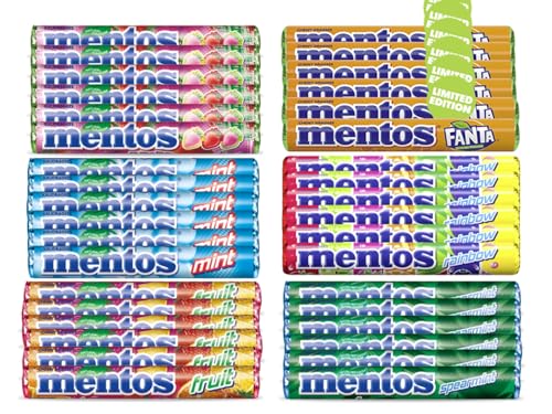 Mentos Kaubonbon Bundle 36 teilig - Alle 6 Sorten in einem Bundle - Mint - Spearmint - Erdbeer- Mix - Ranibow - Frucht - Fanta - ein FISGUS by krass-shoppen-de Bundle von FisGus